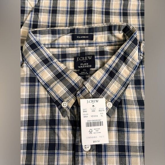 J Crew Men's Plaid Flex Stretch Cotton Shirt Button Down Collar - Picture 2 of 4